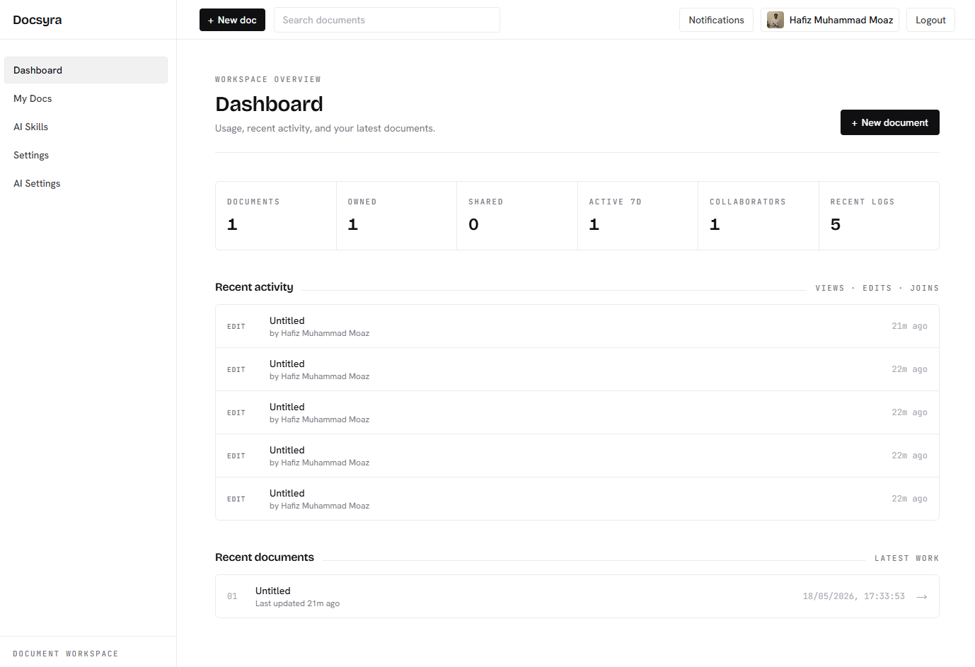 Docsyra dashboard
